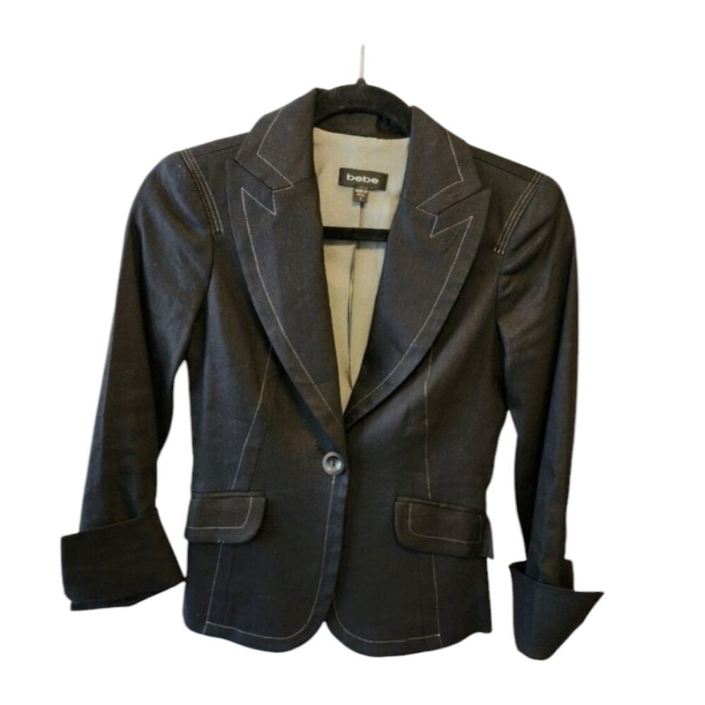 bebe black blazer size 2 classic bold buttons fitted lightweight versatile